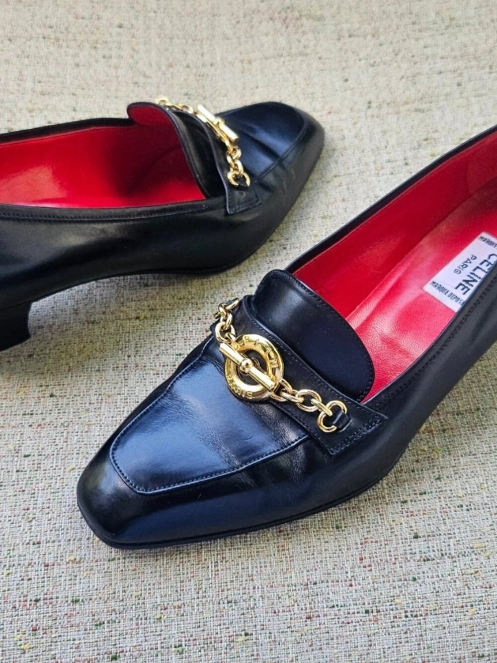 Vintage Celine Ladies Heel Shoes Black Leather Sandal Size 35.5 5US Made Italy - Picture 2 of 14
